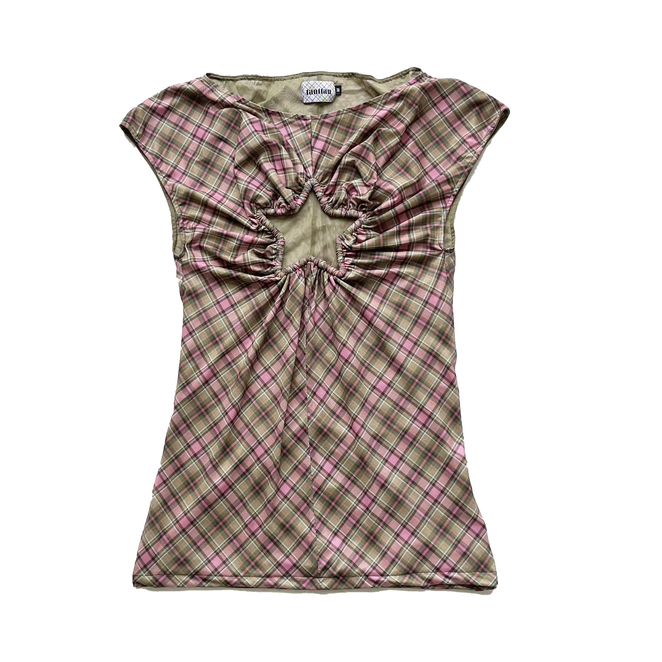 Plaid Mesh Star Cutout Tshirt Smooky