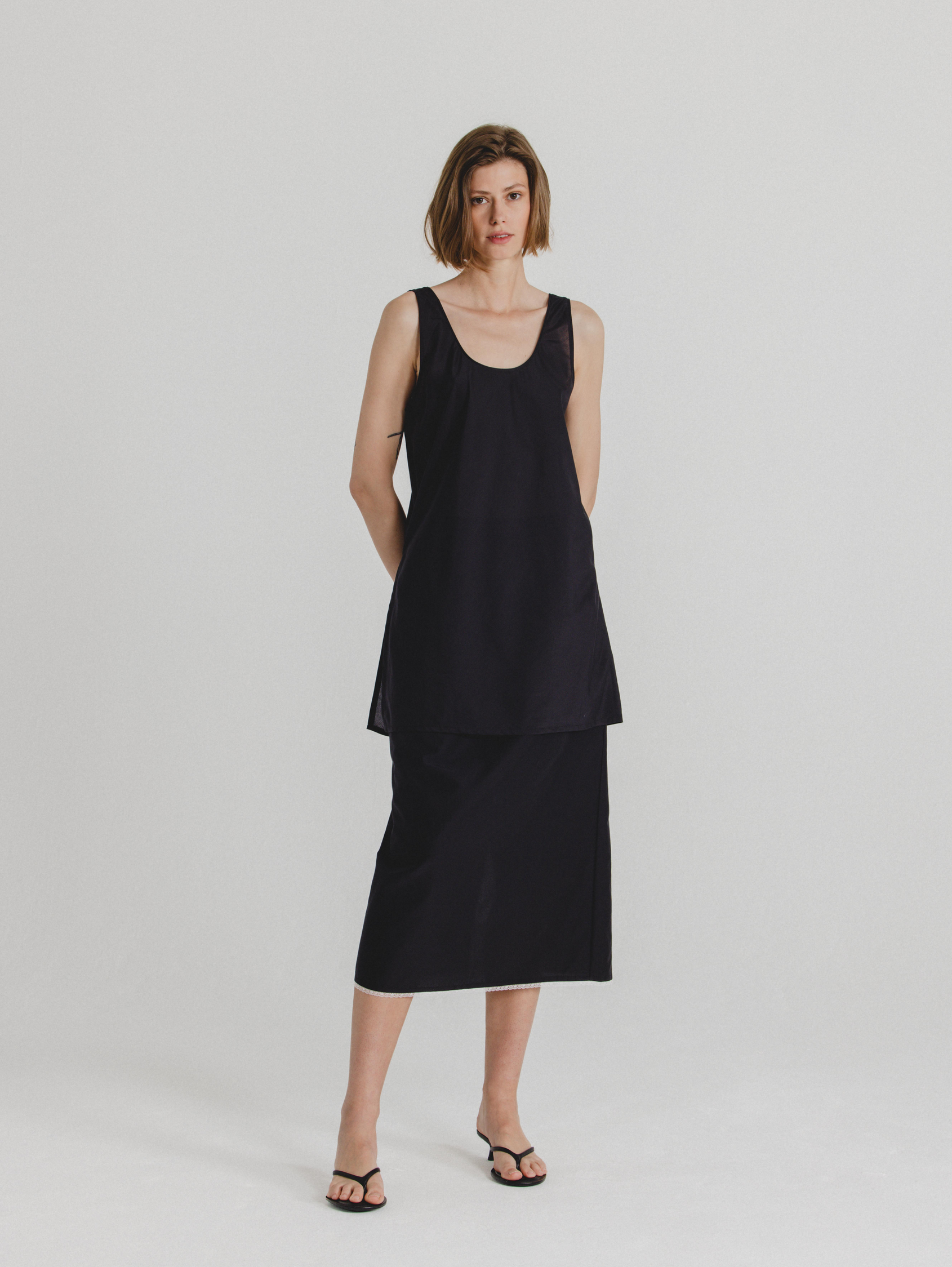 Silk-Cotton Tank in Black