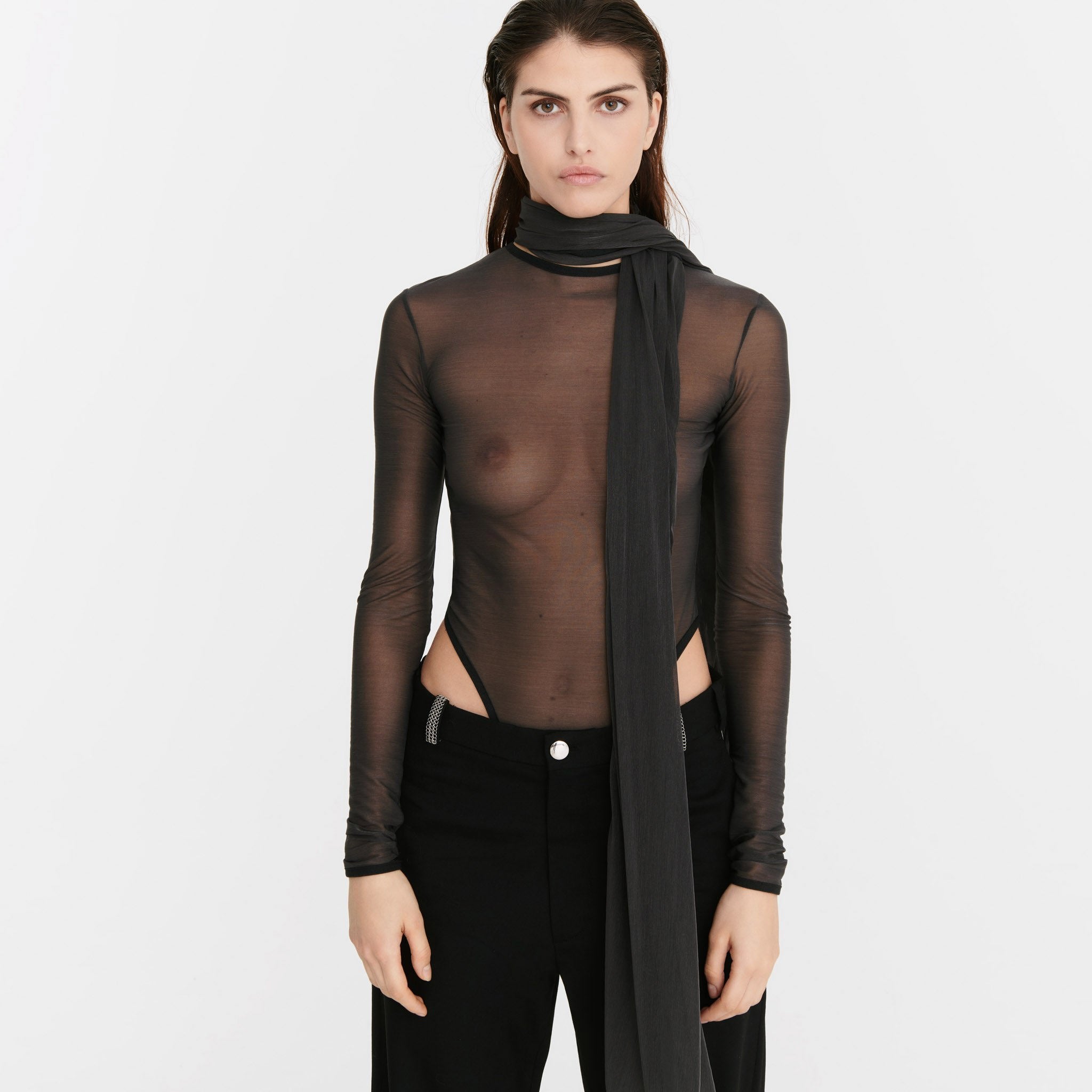 Madonna Bodysuit in Sheer Grey