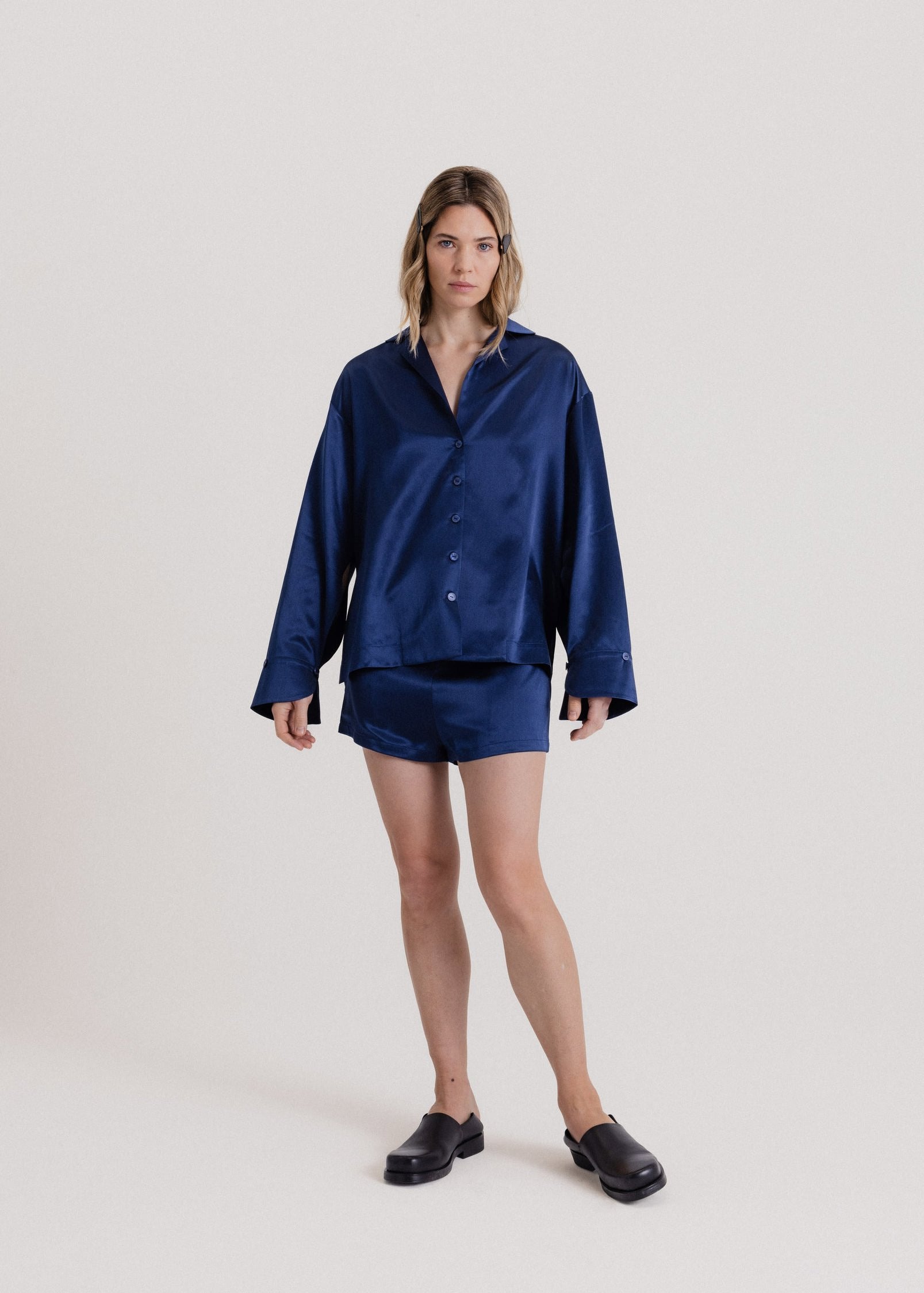 Silk Mini Shorts in Royal Blue