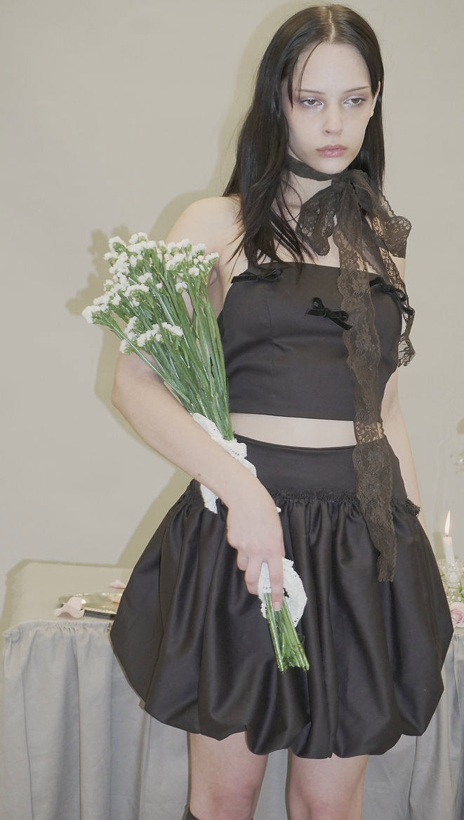 Deep Choco Ribbon Halter Top