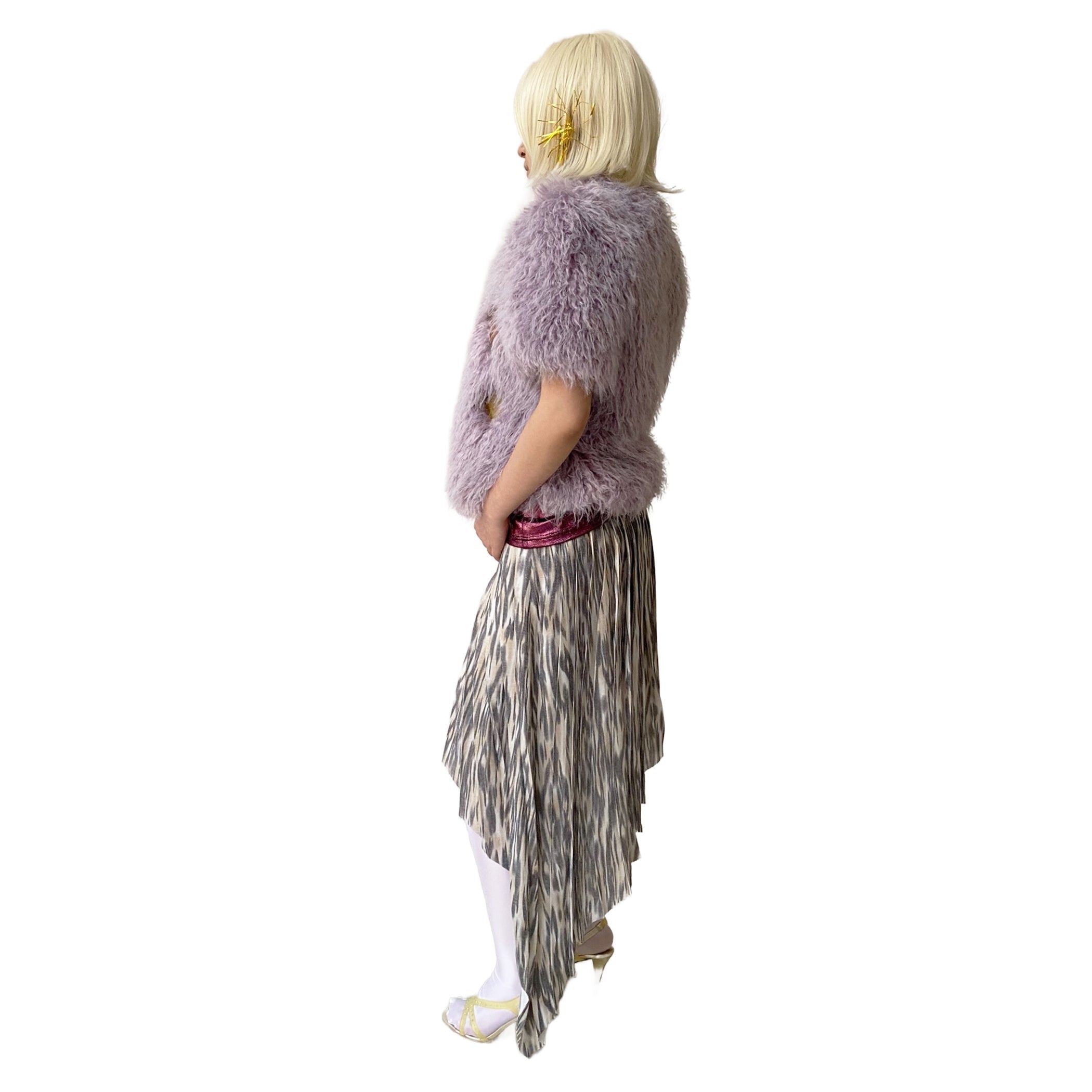 Lizard Zebra Satin Rib-Waistband Pleated Skirt