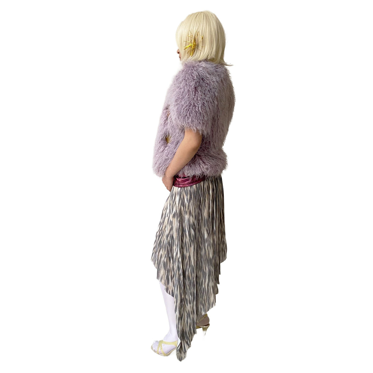 Lizard Zebra Satin Rib-Waistband Pleated Skirt