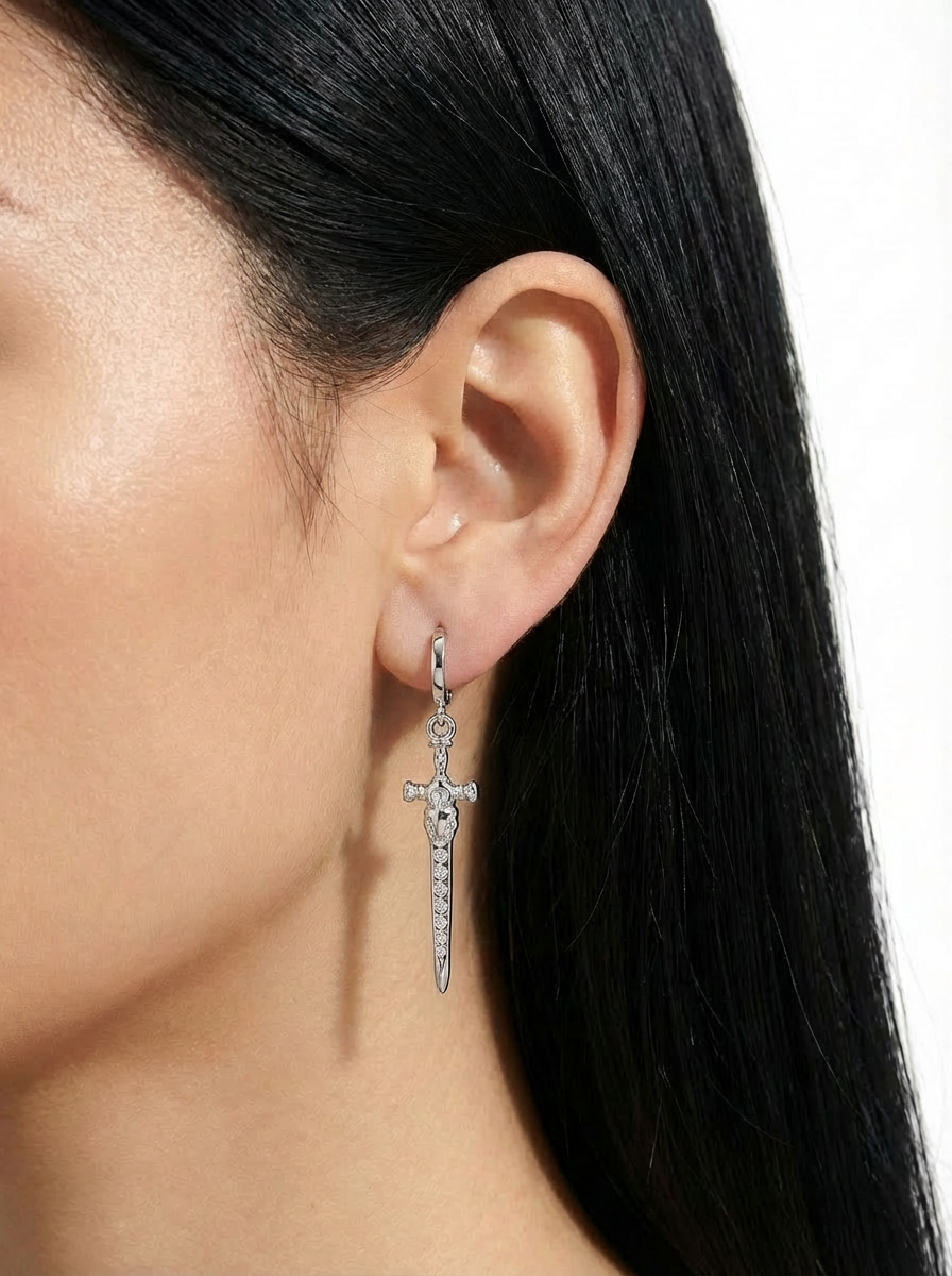 SILVER EXCALIBUR EARRINGS