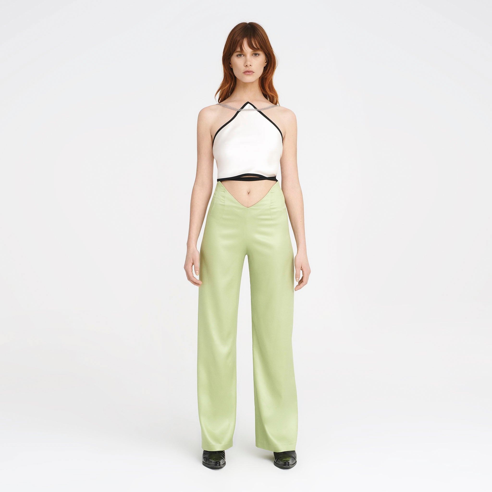 V-Back Trousers in Matcha Green