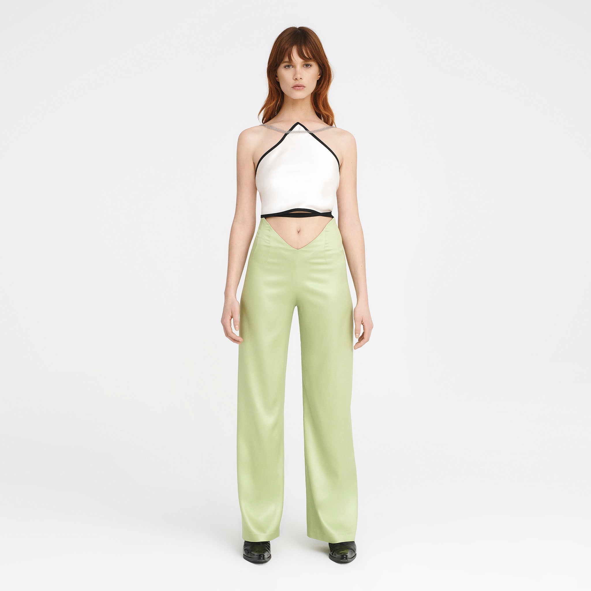 V-Back Trousers in Matcha Green