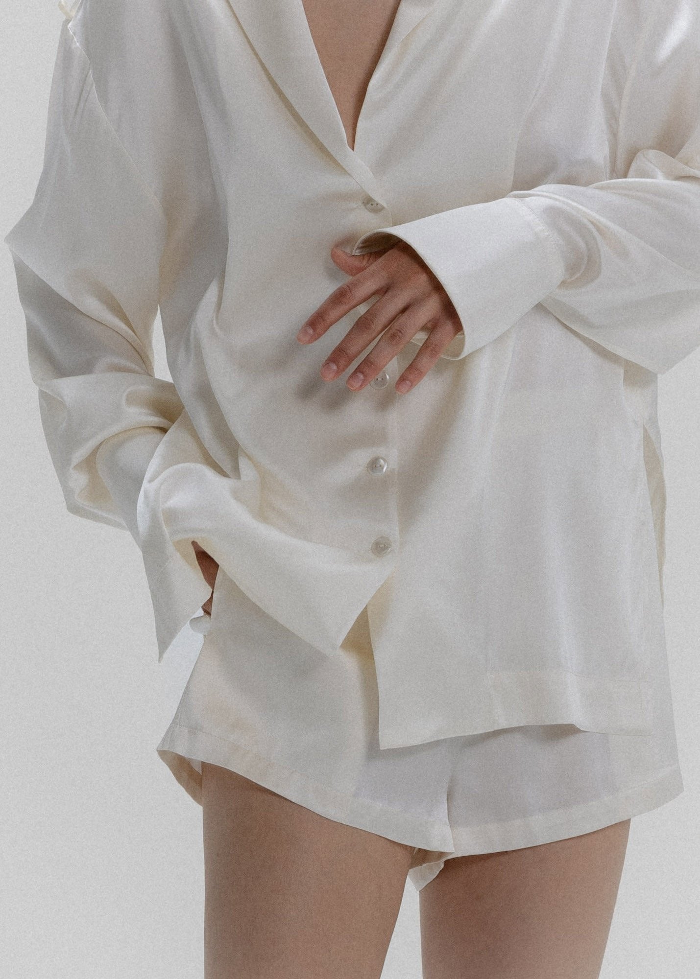 Silk Mini Shorts in Milk White