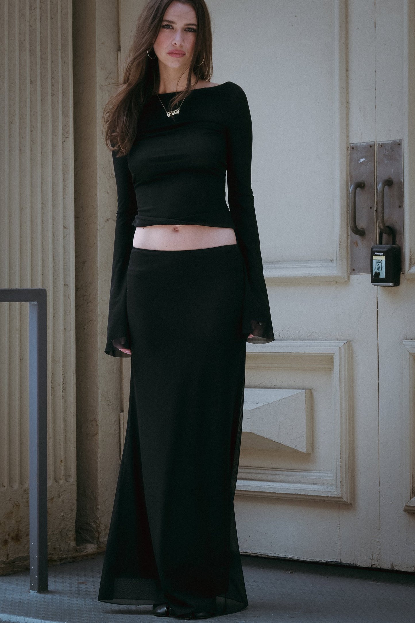 The Jane Maxi Skirt in Black Mesh