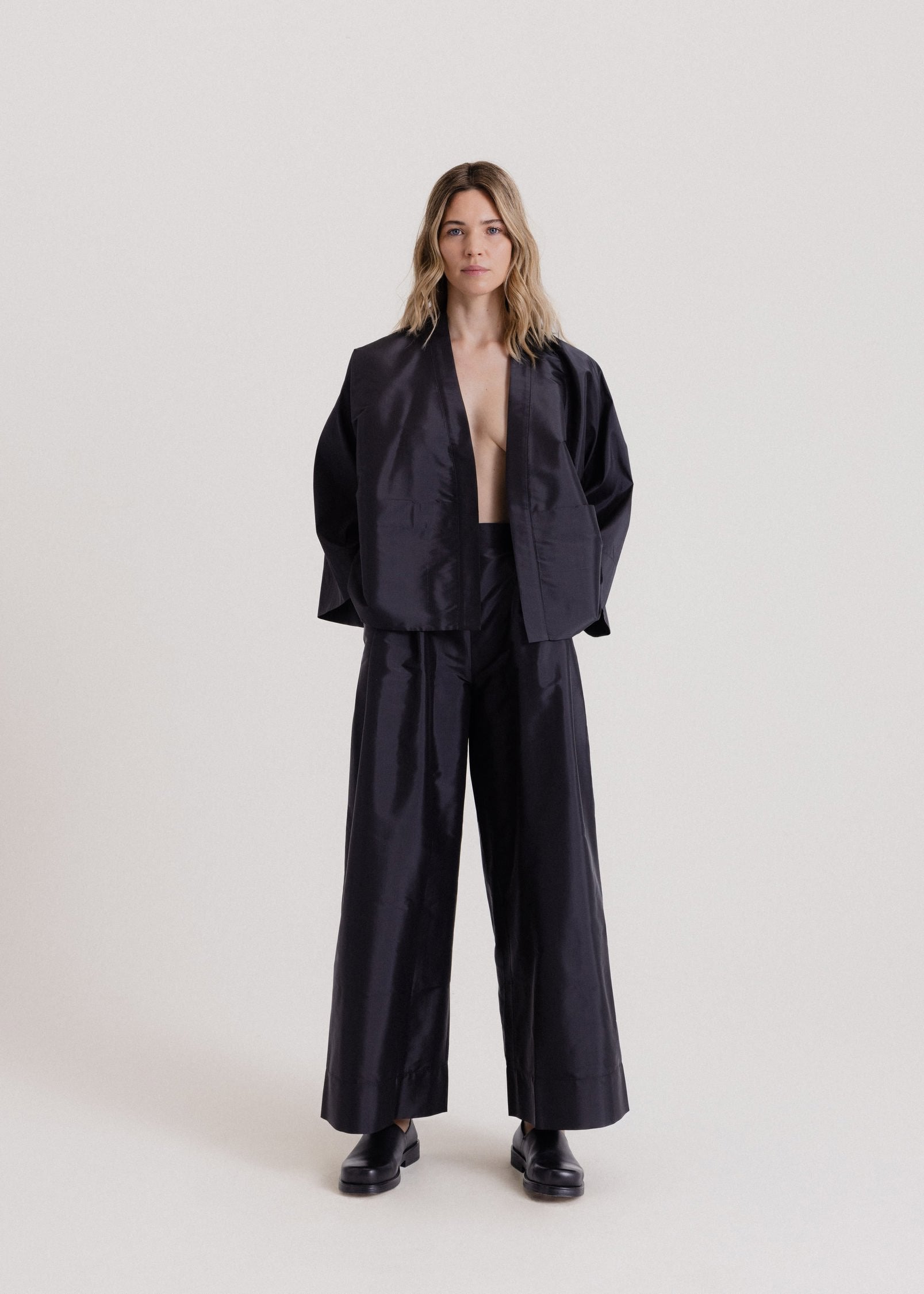 Taffeta Kimono Jacket in Black