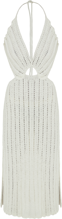 WHITE CROCHET TIE STRAP MIDI DRESS