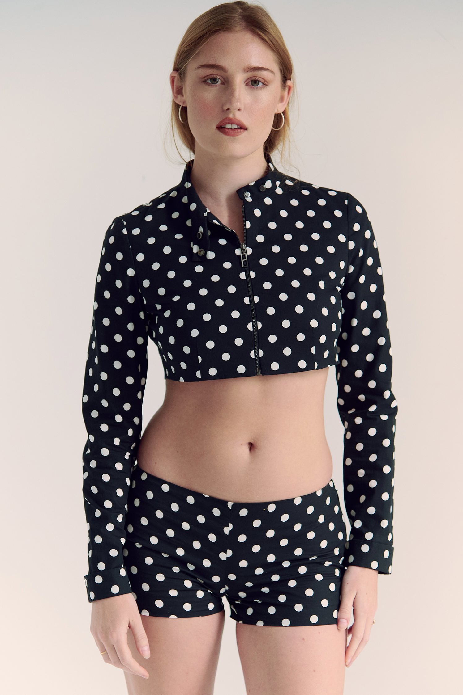 The Cropped Harlow Jacket in Polka Dot