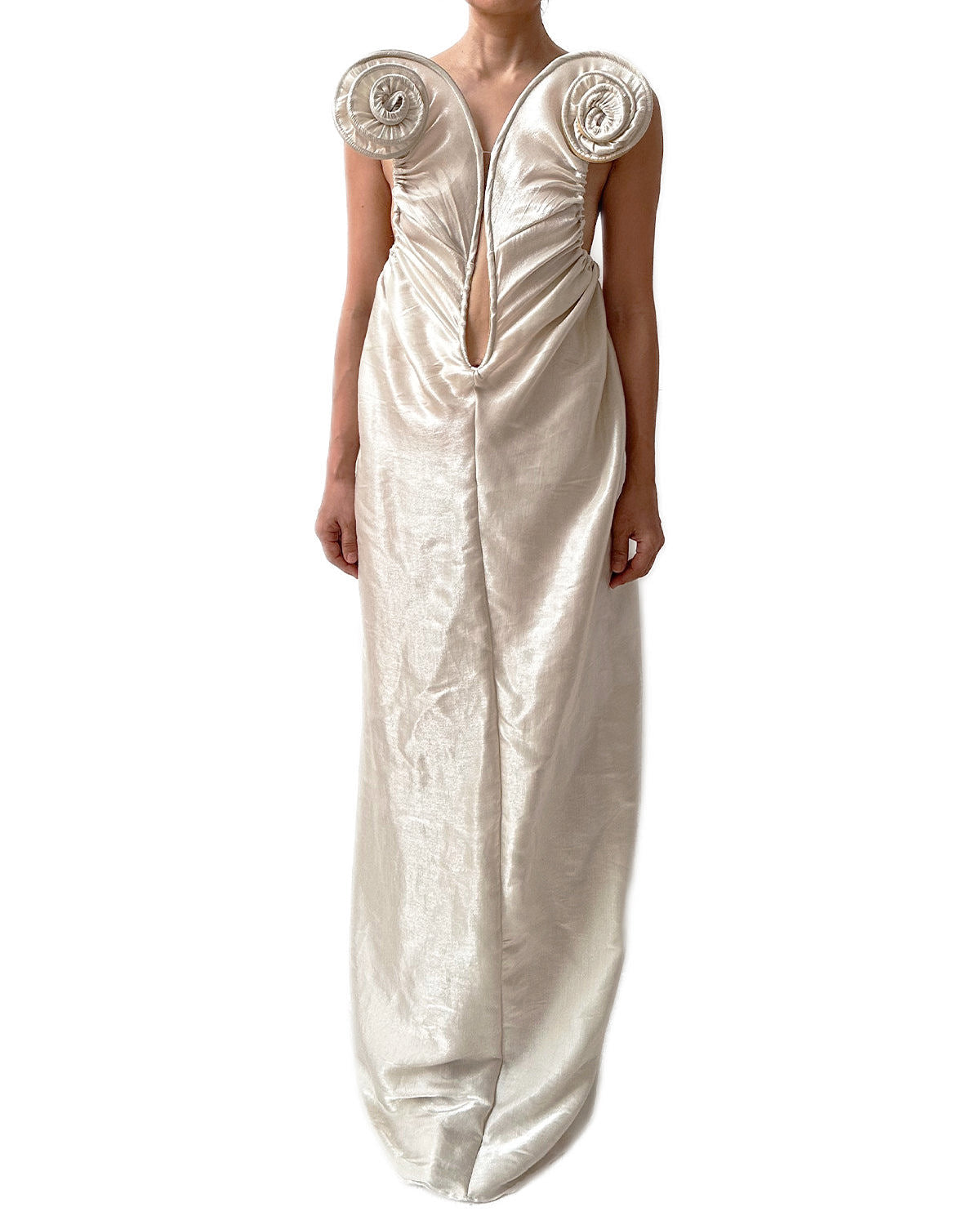 Ivory Satin Glossy Swirl Gown