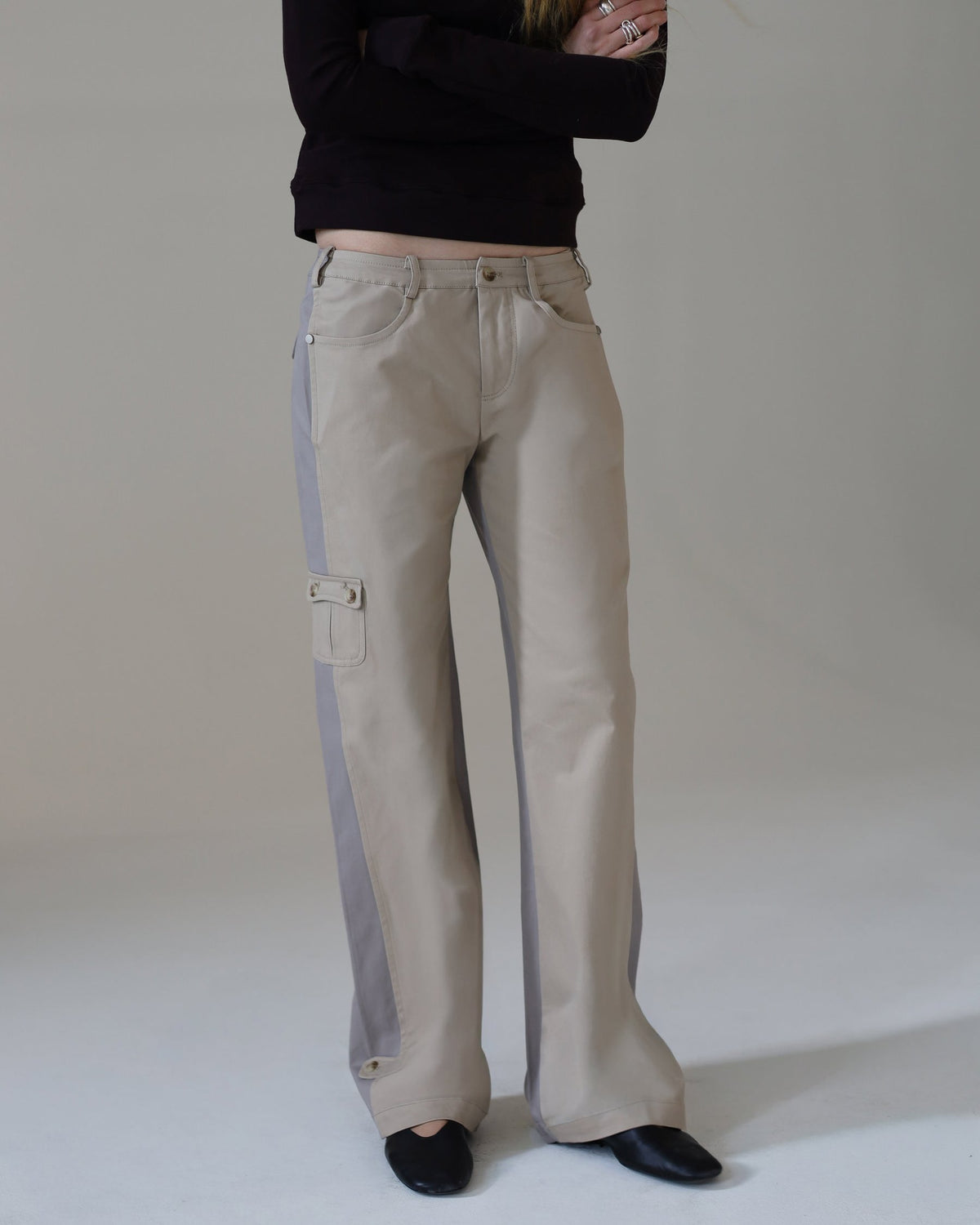 INES two tone cargo pants - light grey