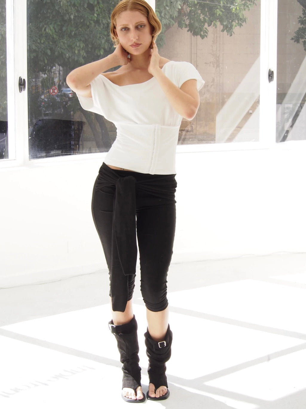 BOAT NECK CORSET TOP - WHITE