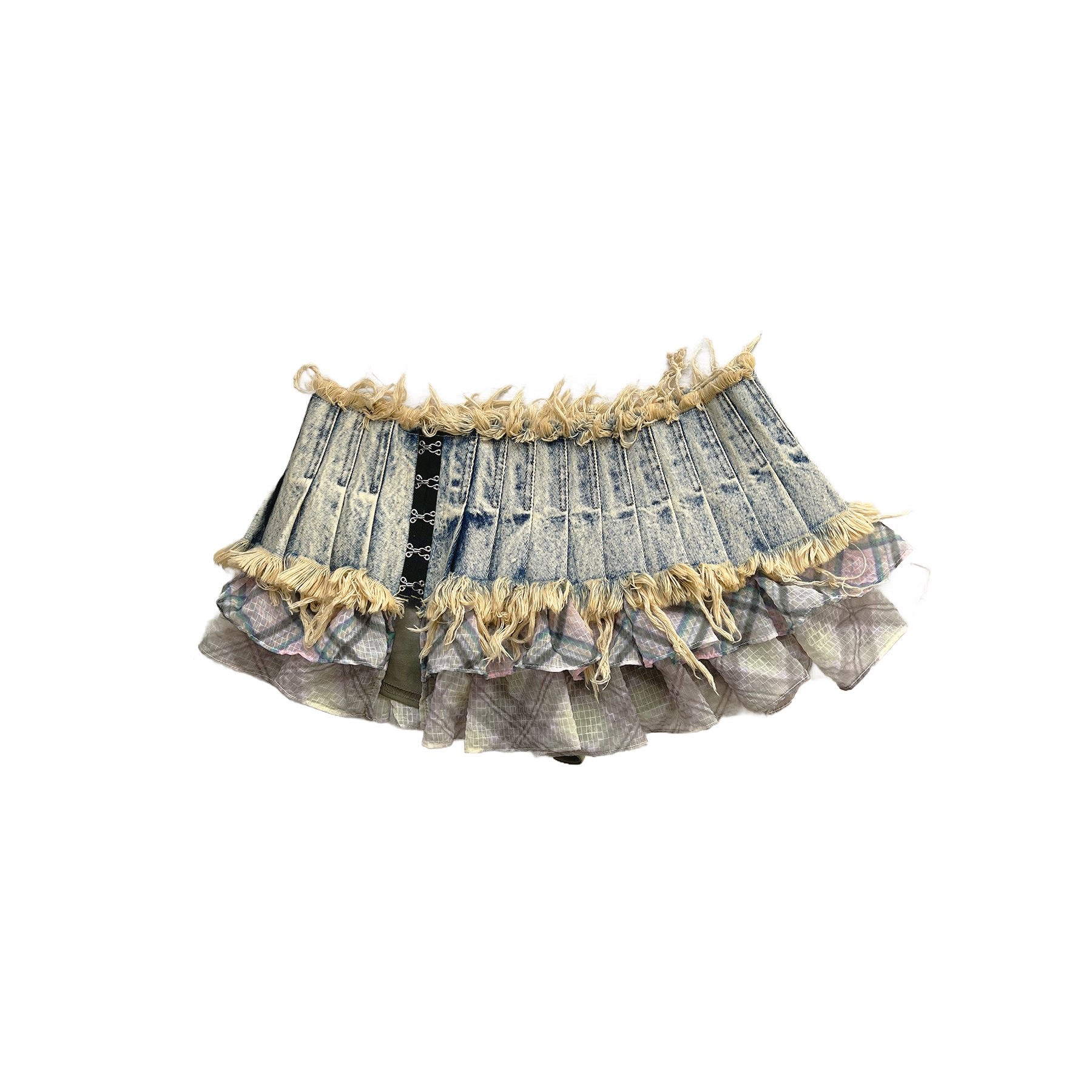 Denim Chiffon Mini Pleated Skirt