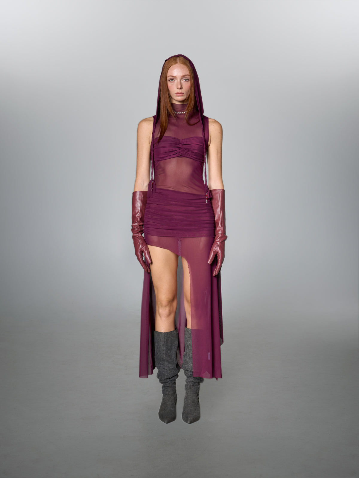 Bordeaux Red New Nyx Dress with Hood