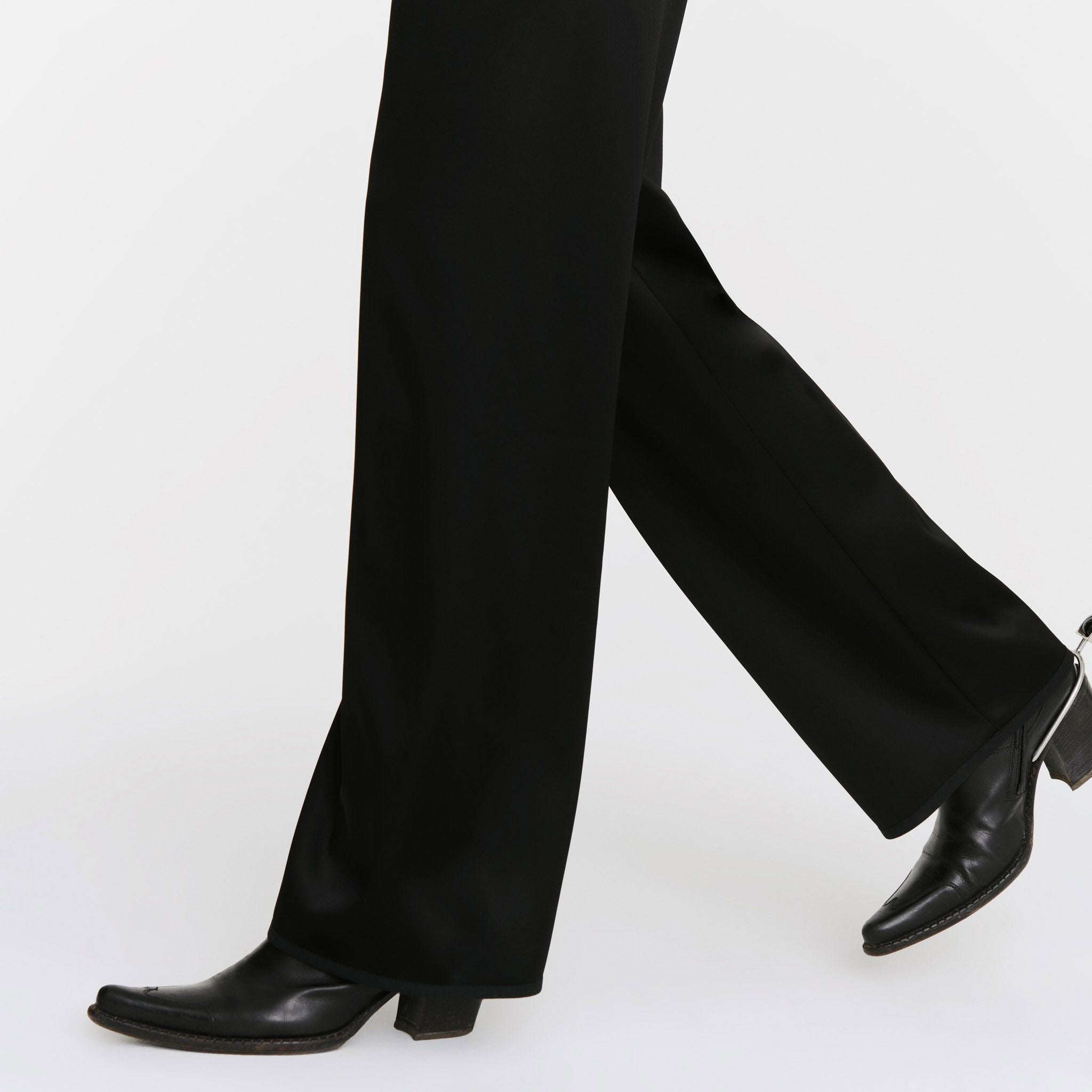 V-Back Trousers in Black Satin