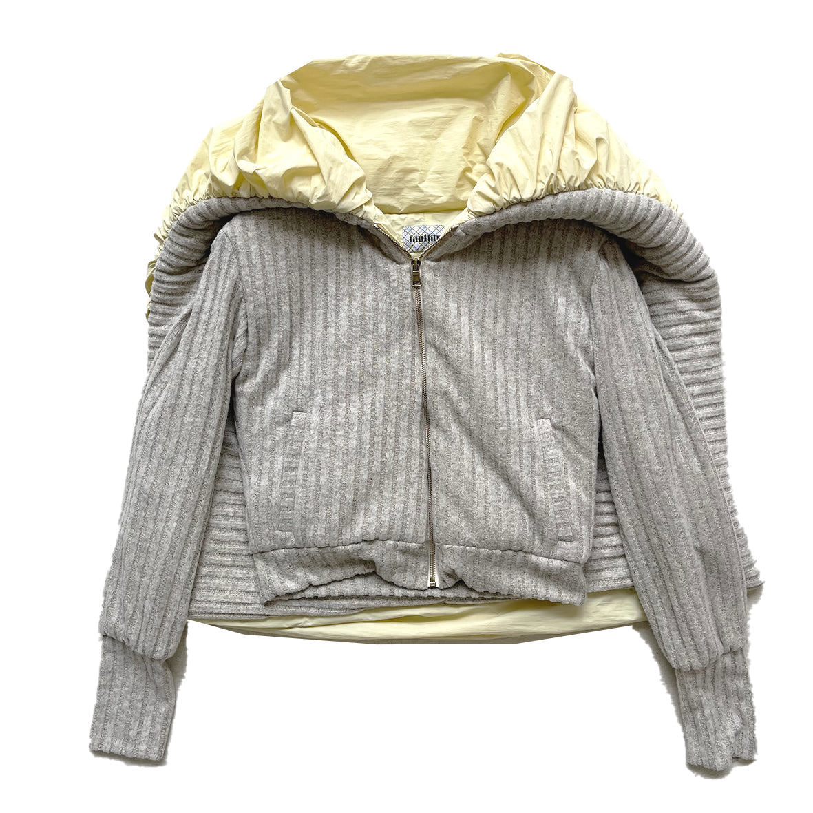 Swirl Collar Rib Knit Jacket Grey Yellow