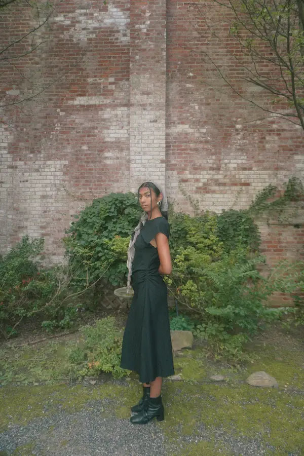 BOUCLE RUSHED MIDI DRESS