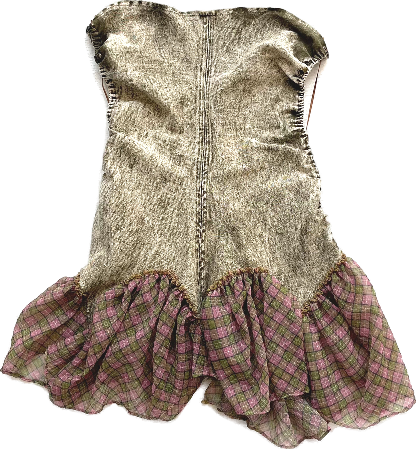 Plaid Denim Bubble Mini Dress Fenlü
