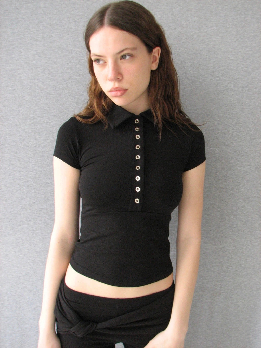 POLO FITTED TOP - BLACK
